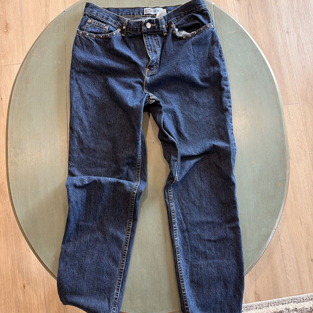 VTG Faded Glory Jeans 14 Tall Classic Fit Blue Denim Beaded Pocket High Rise Y2K